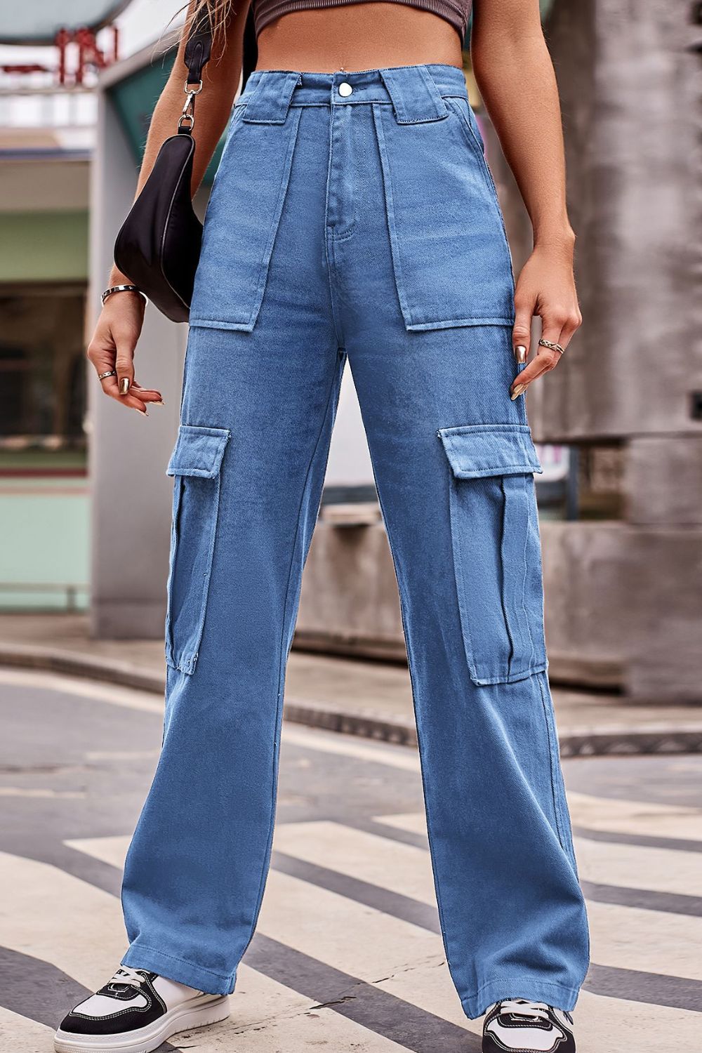 buttoned high waist loose fit jeans