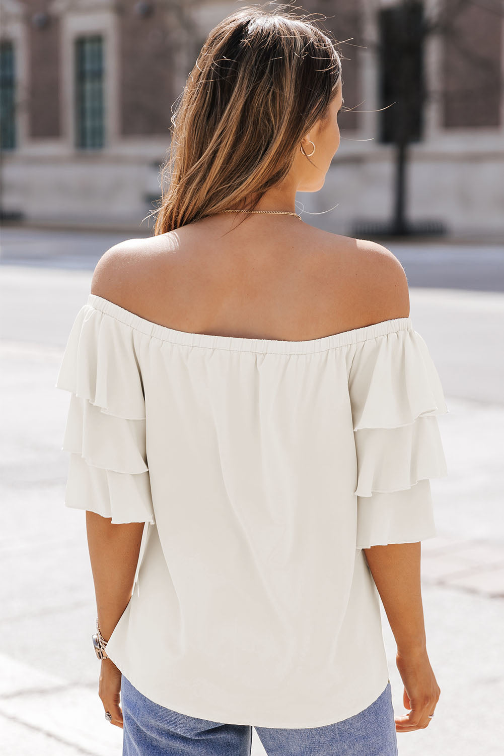 off-shoulder layered sleeve blouse