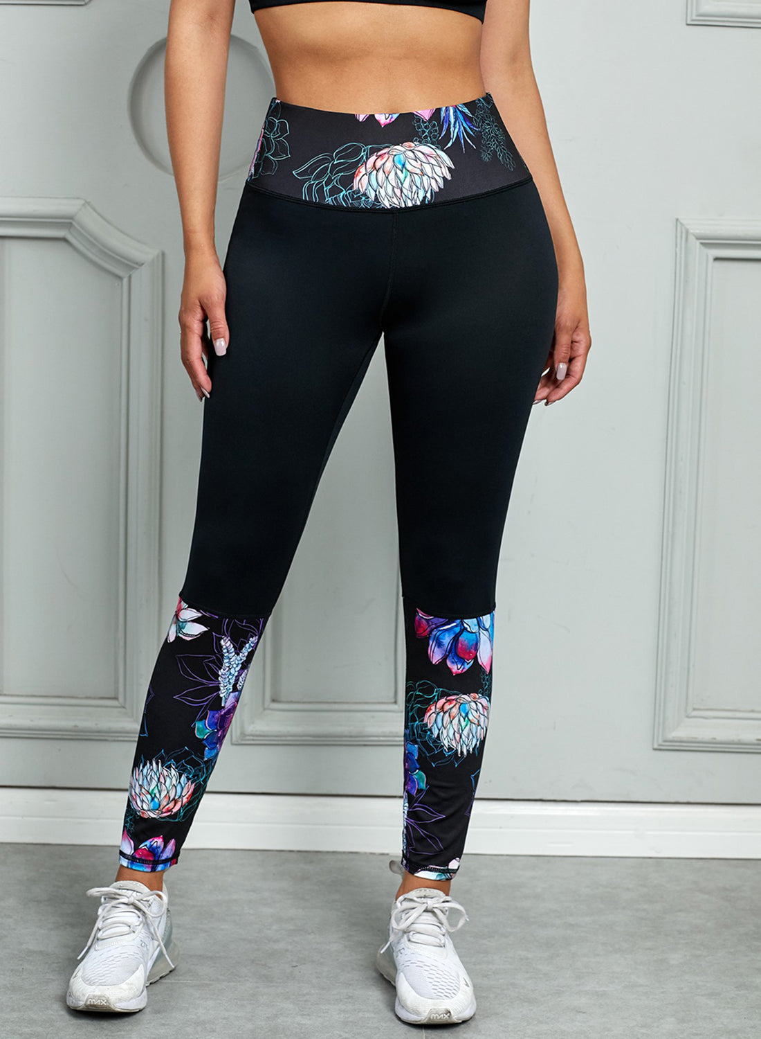 printed wide waistband active leggings