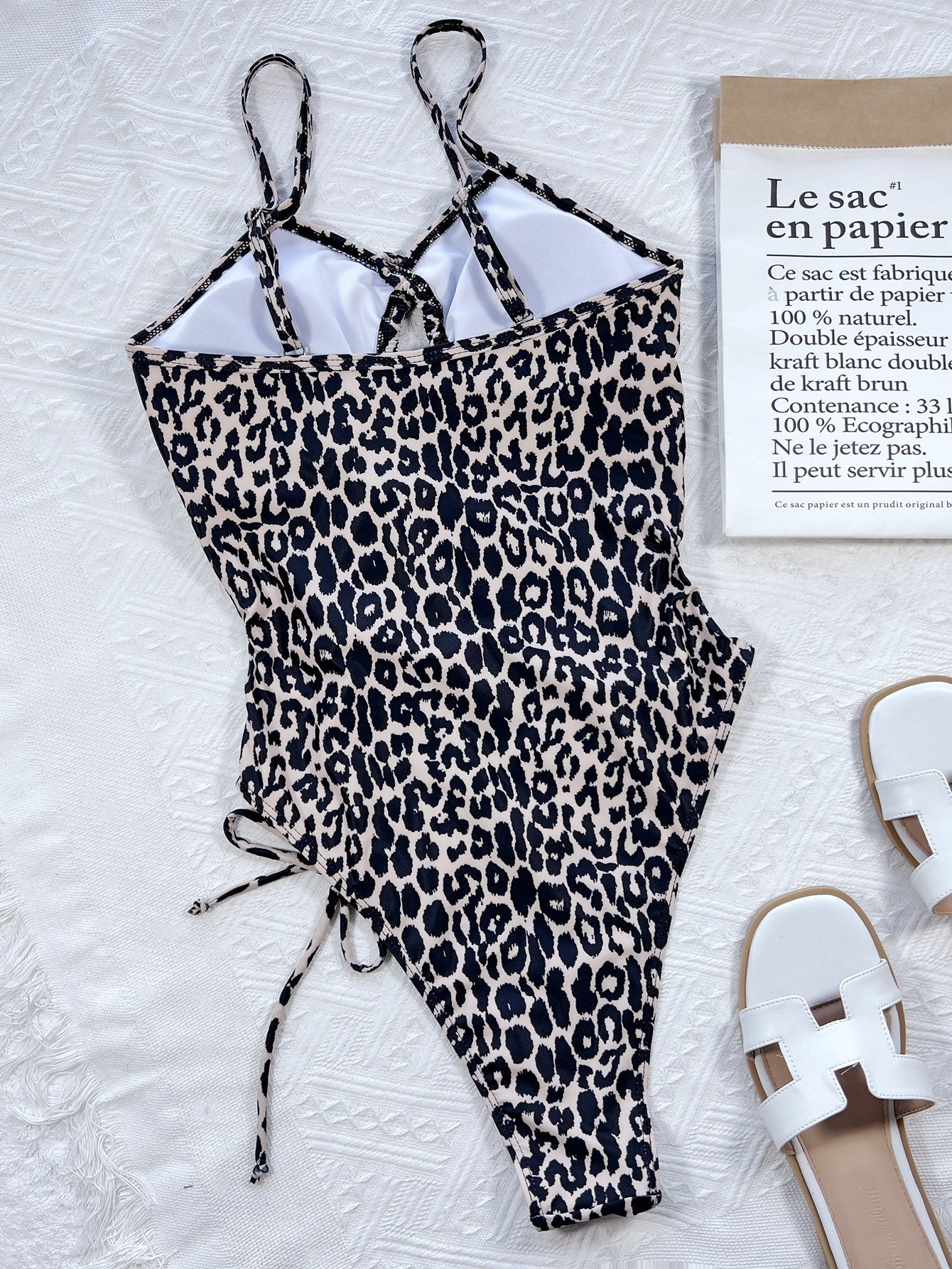leopard cutout tied one-piece swimsuit