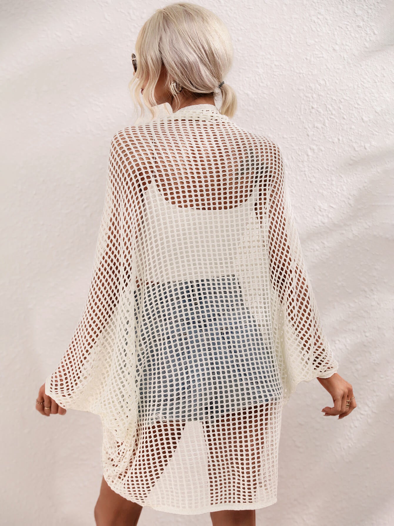 openwork open front longline cover up