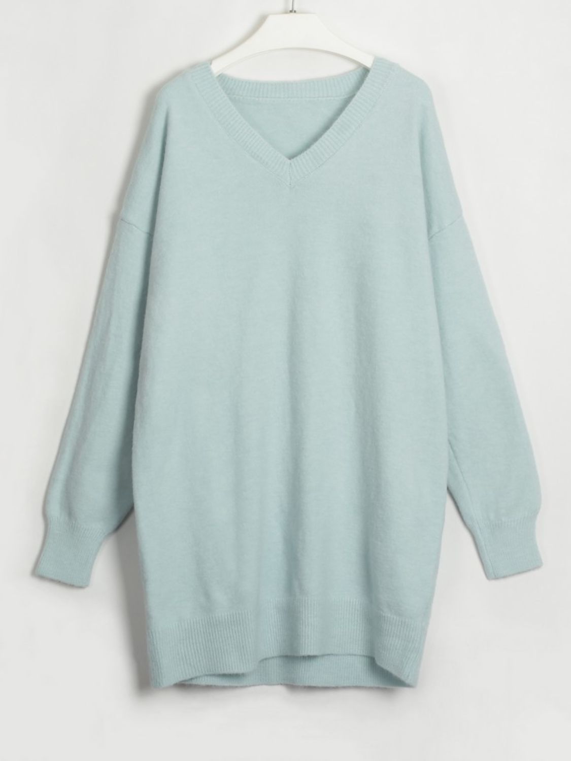 v-neck dropped shoulder sweater dress