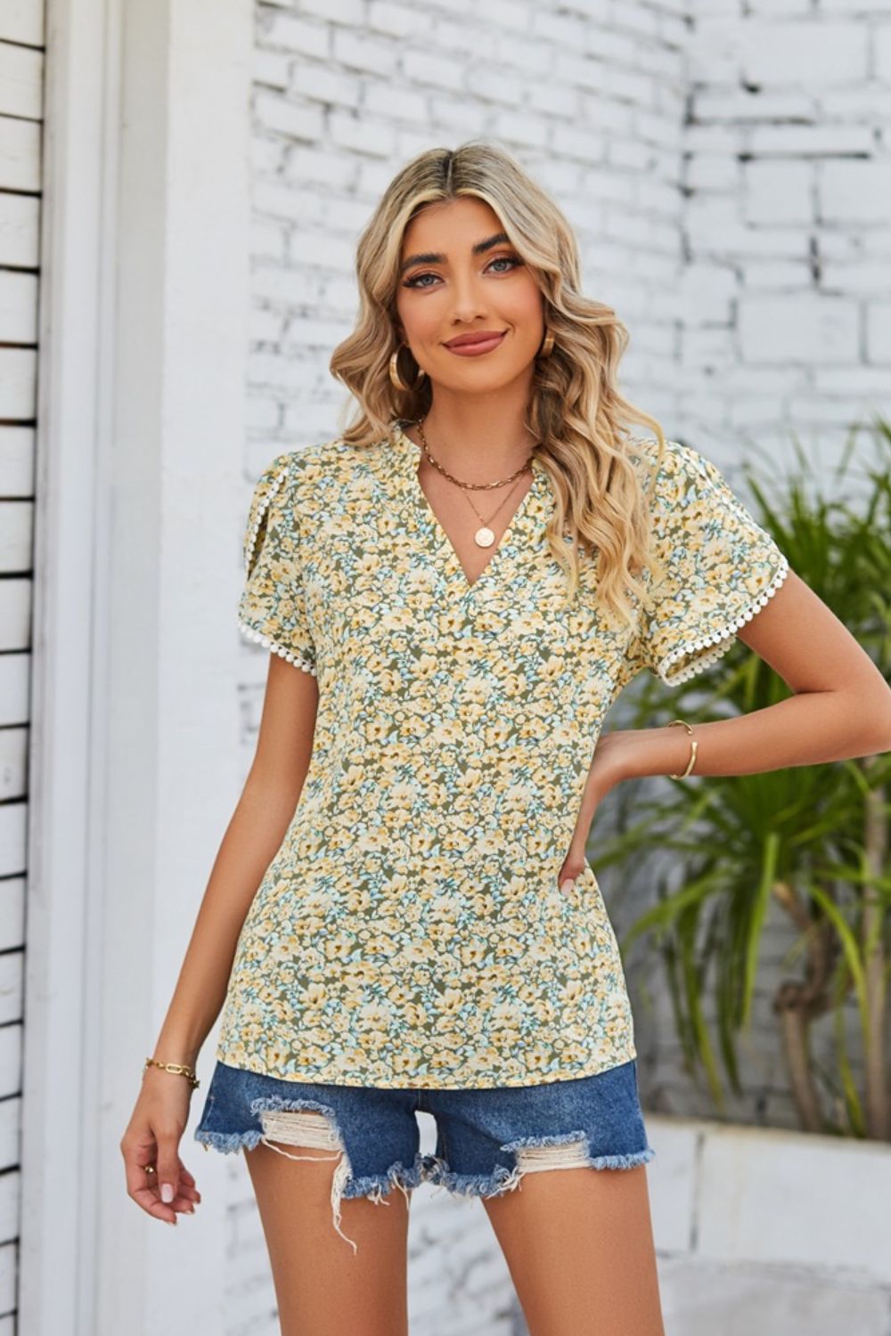 floral notched neck blouse