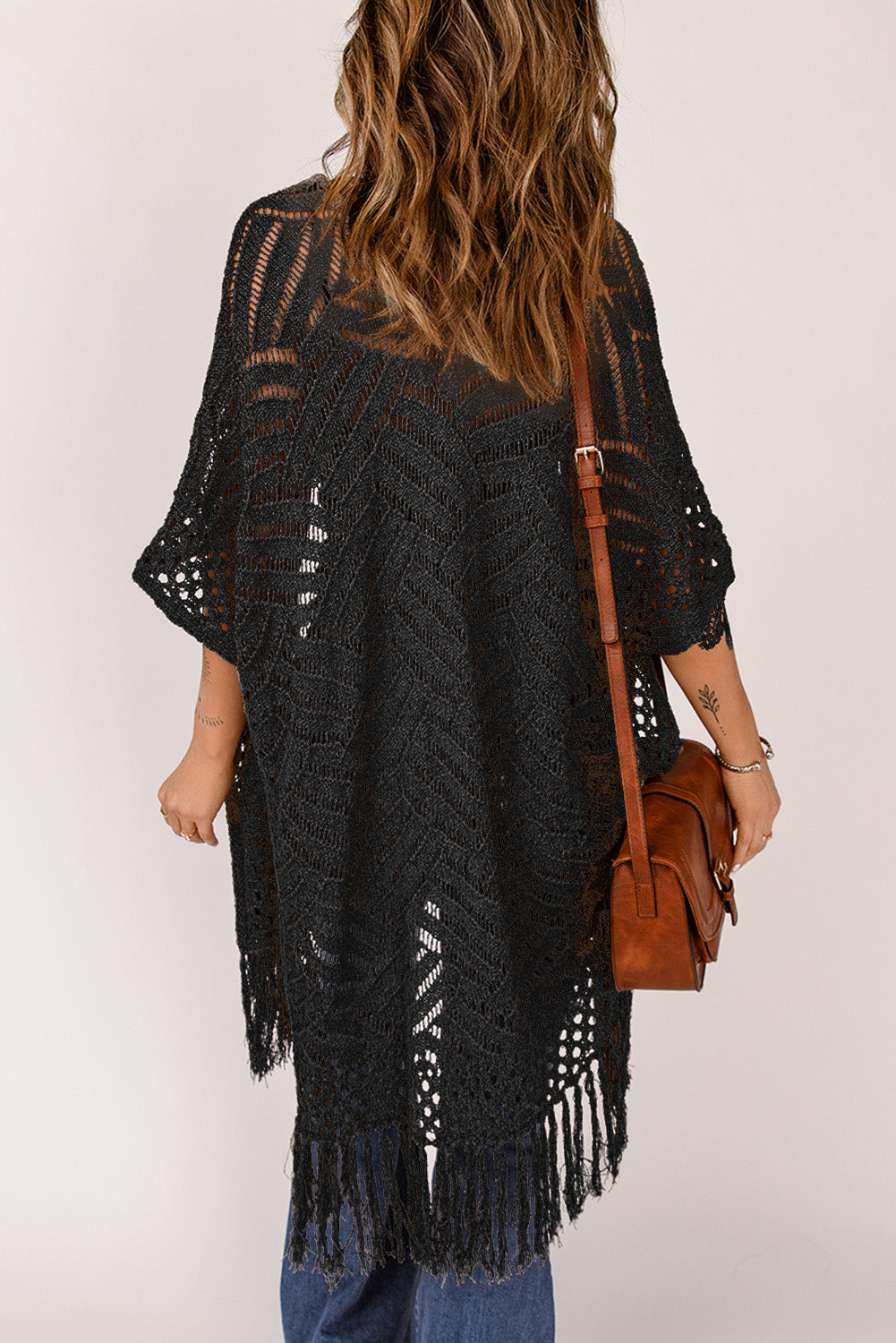 fringe hem slit open front cardigan