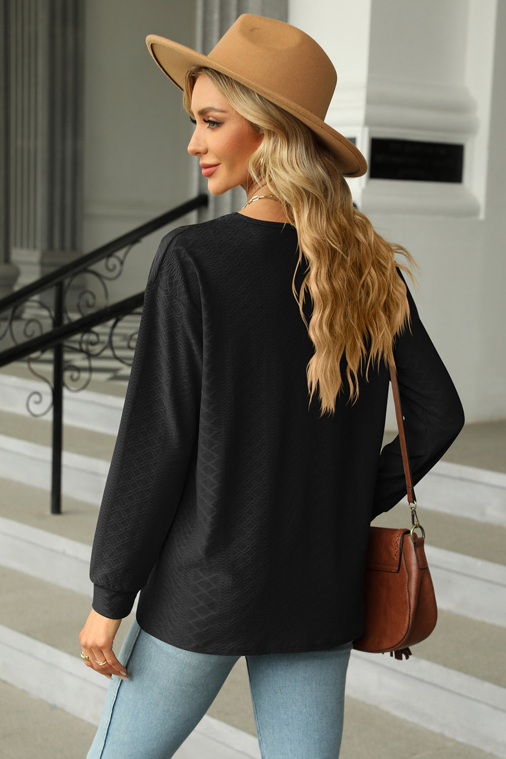 v-neck long sleeve blouse