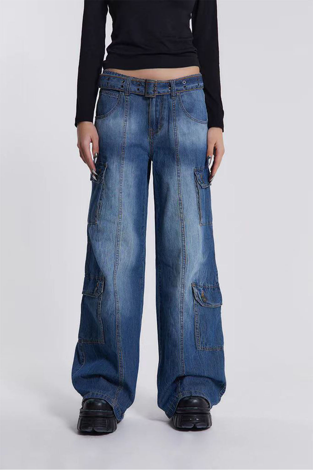 button fly washed jeans