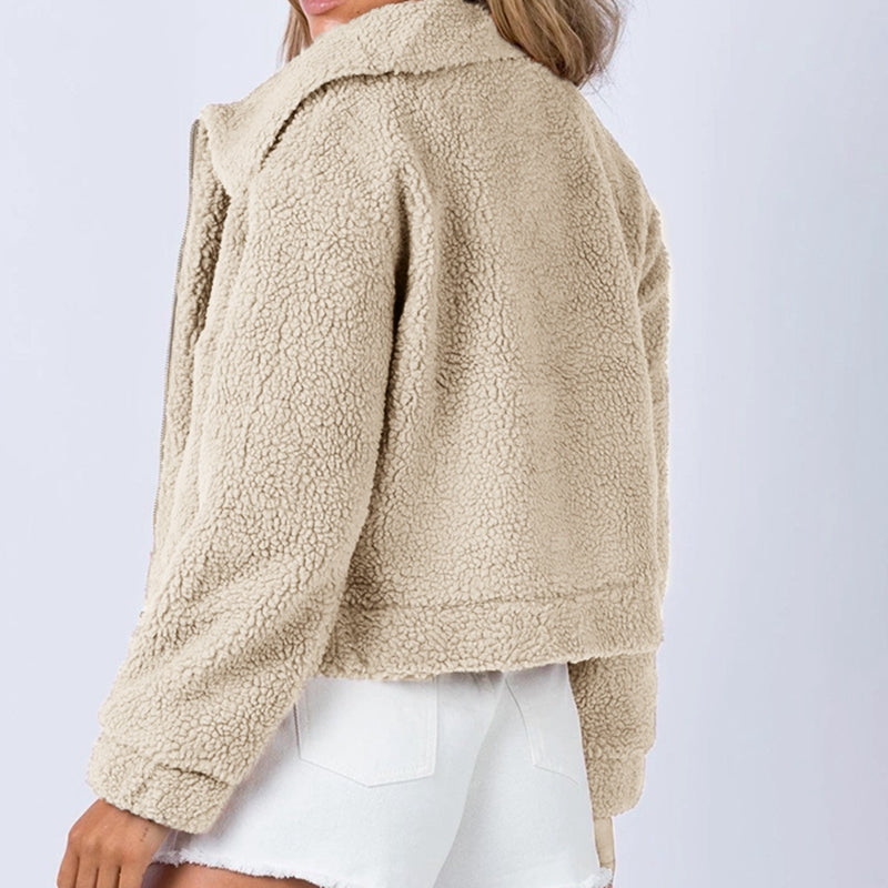 long sleeve collared neck sherpa jacket