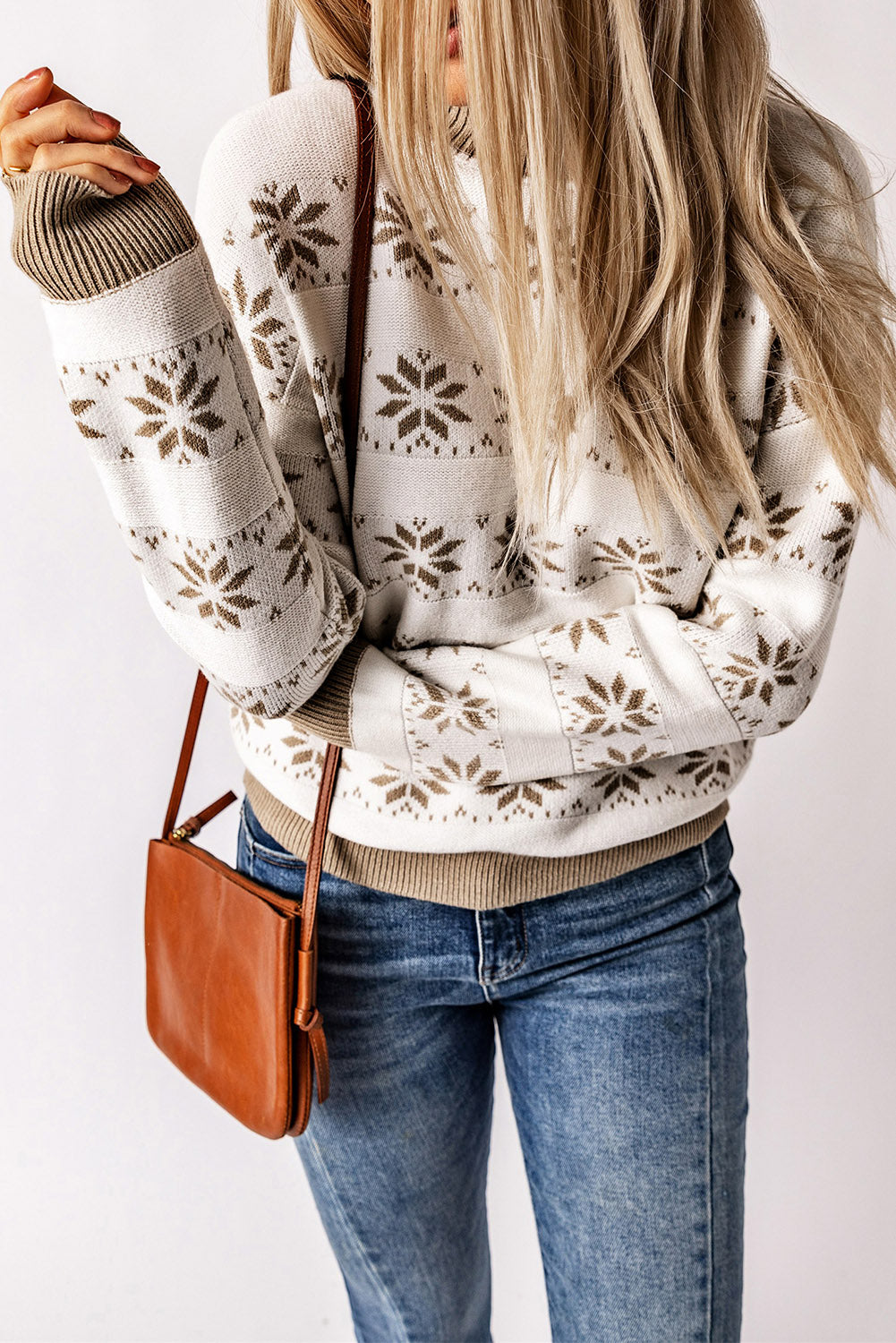 patterned ribbed trim sweater