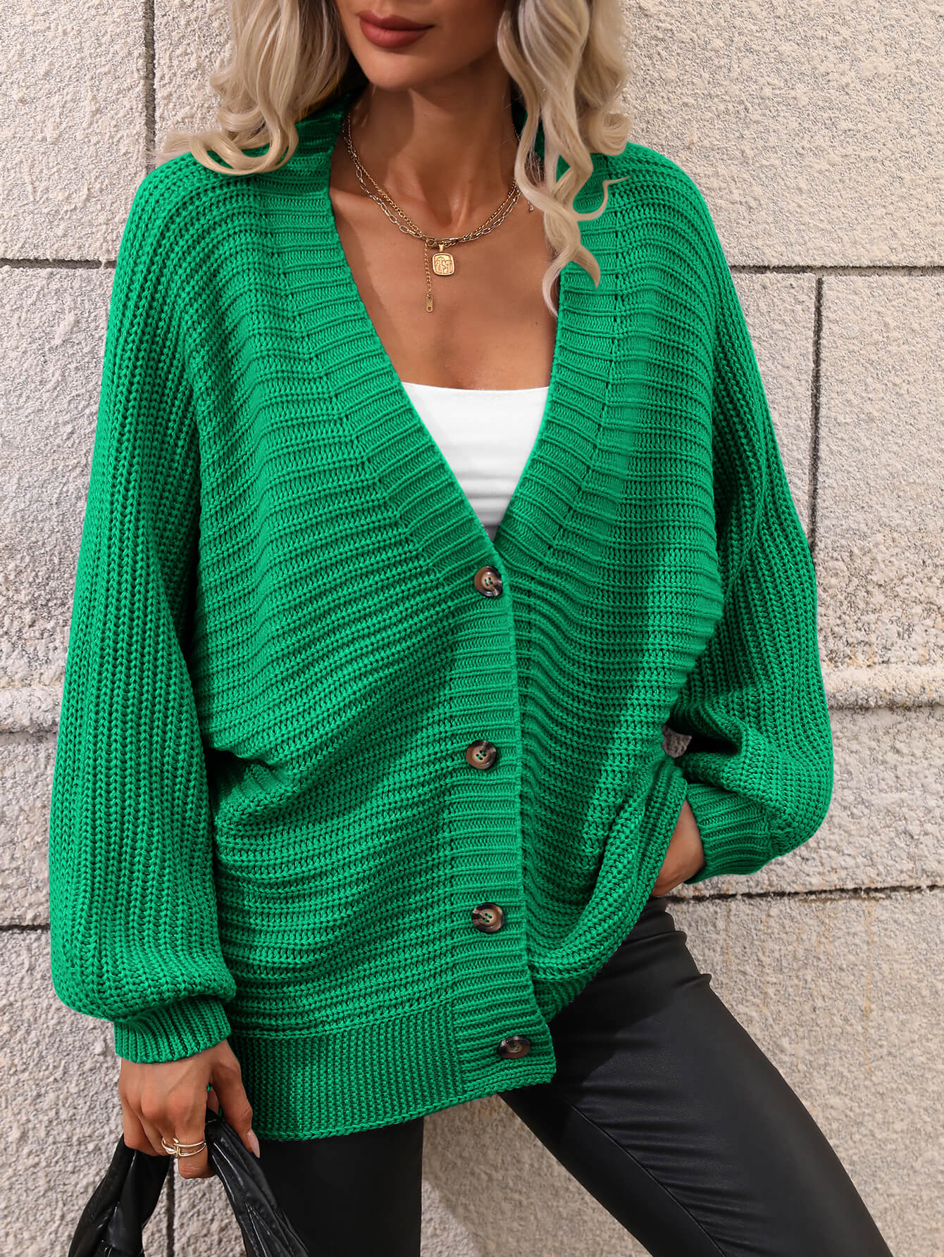 double take button down horizontal-ribbing longline cardigan