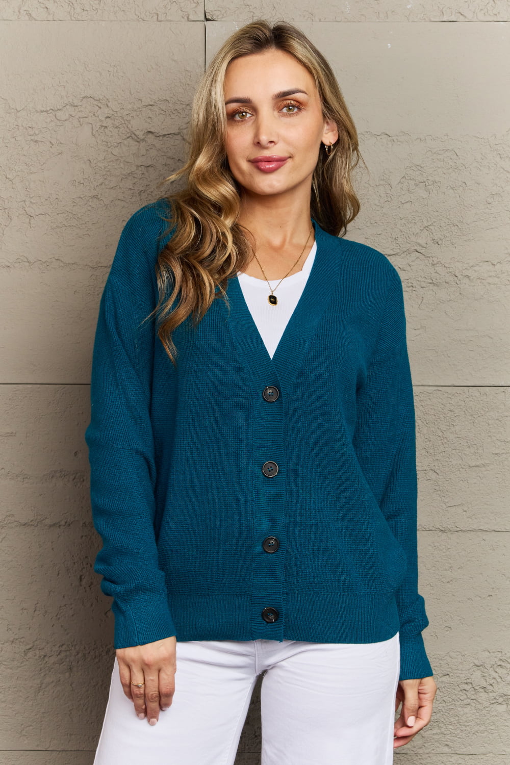 zenana kiss me tonight full size button down cardigan in teal