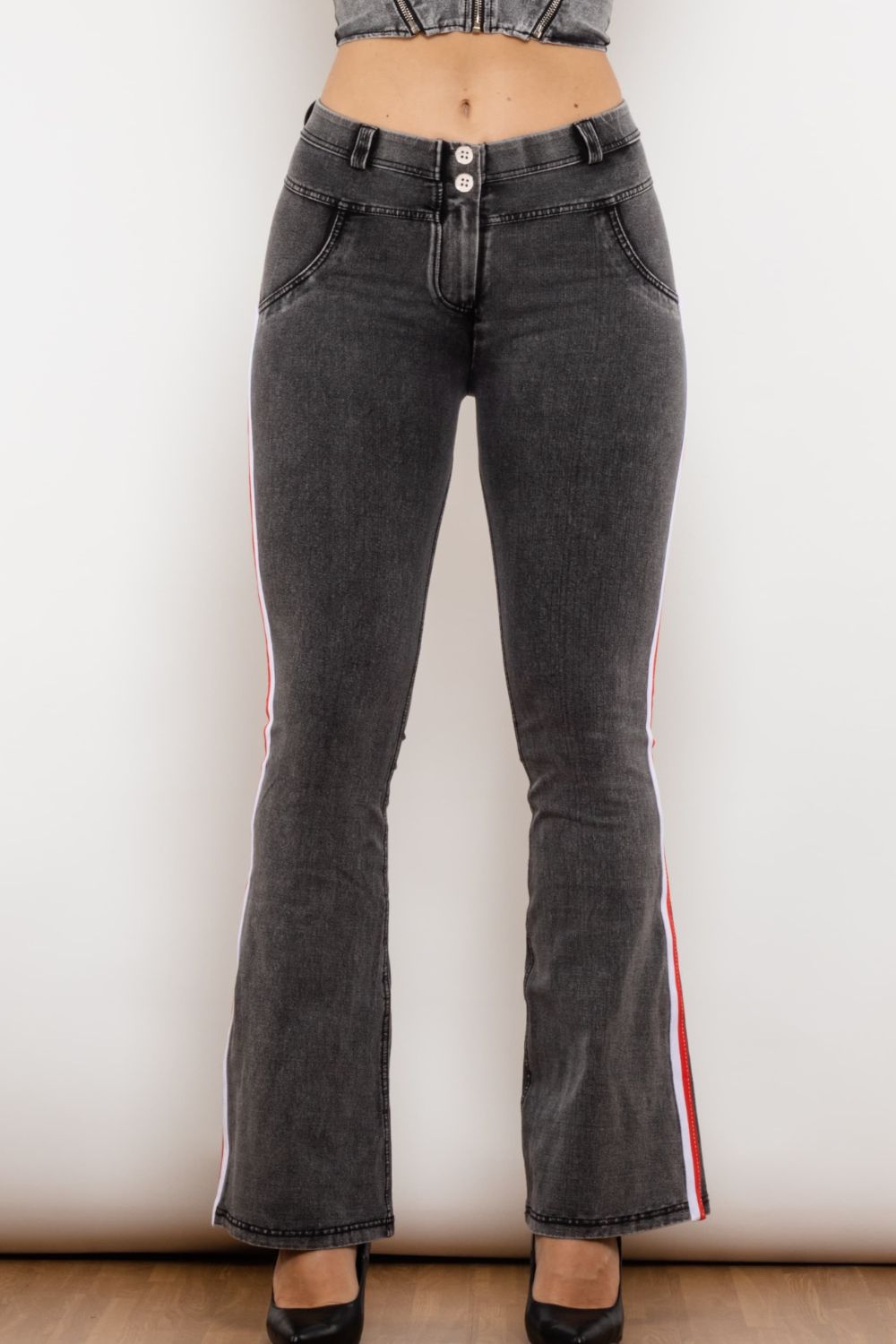 side stripe bootcut jeans