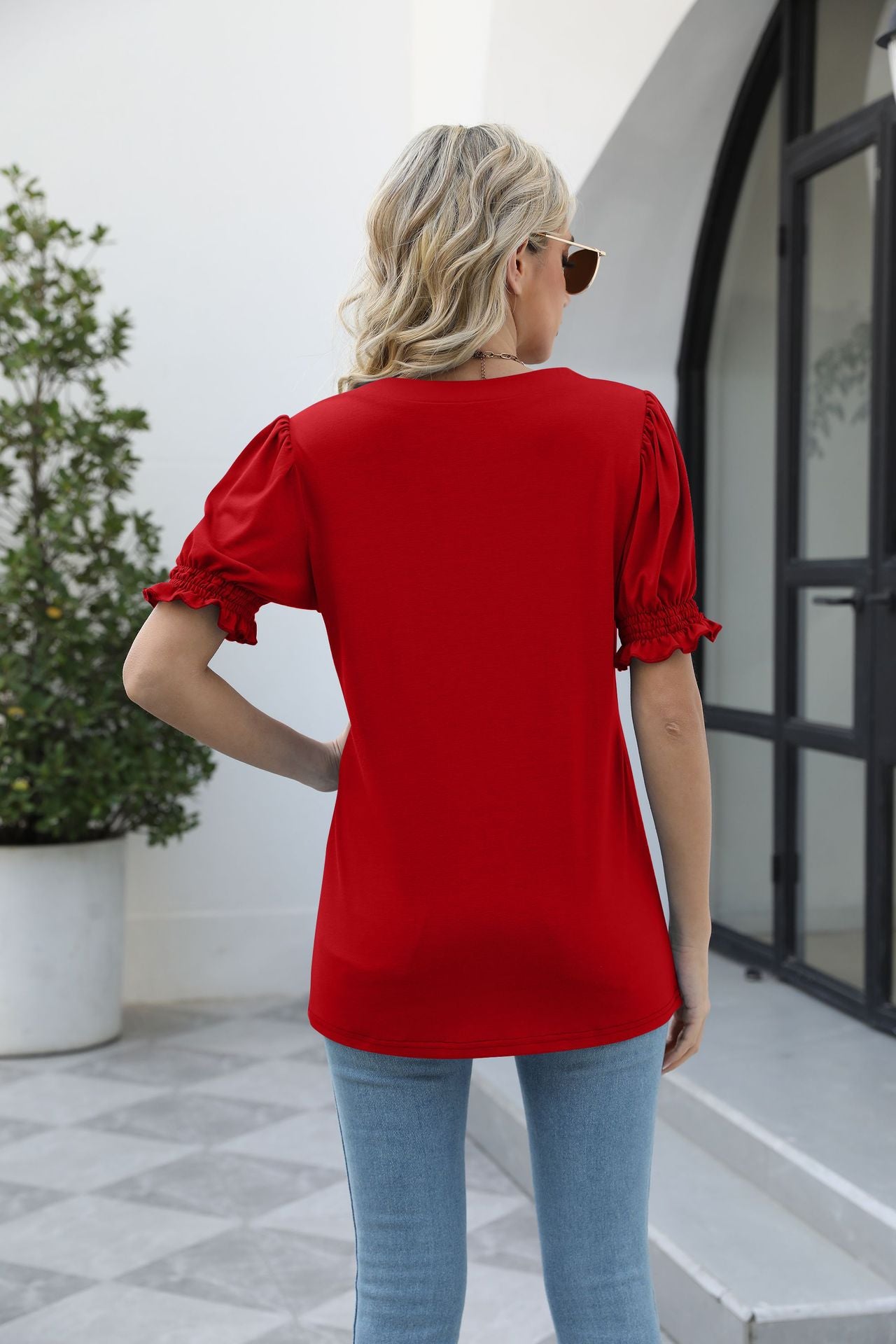 square neck flounce sleeve top
