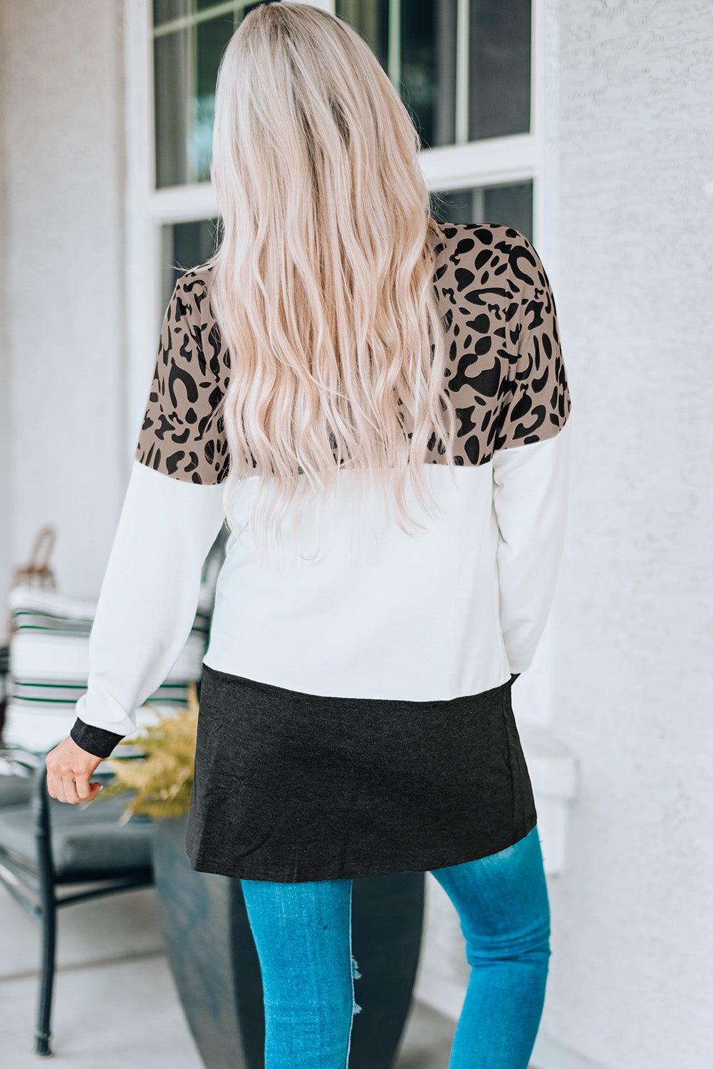 leopard print color block longline cardigan