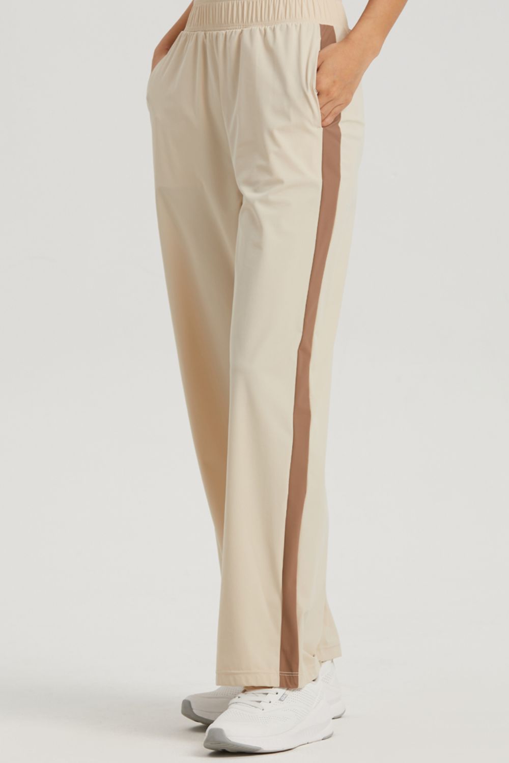 side stripe elastic waist sports pants