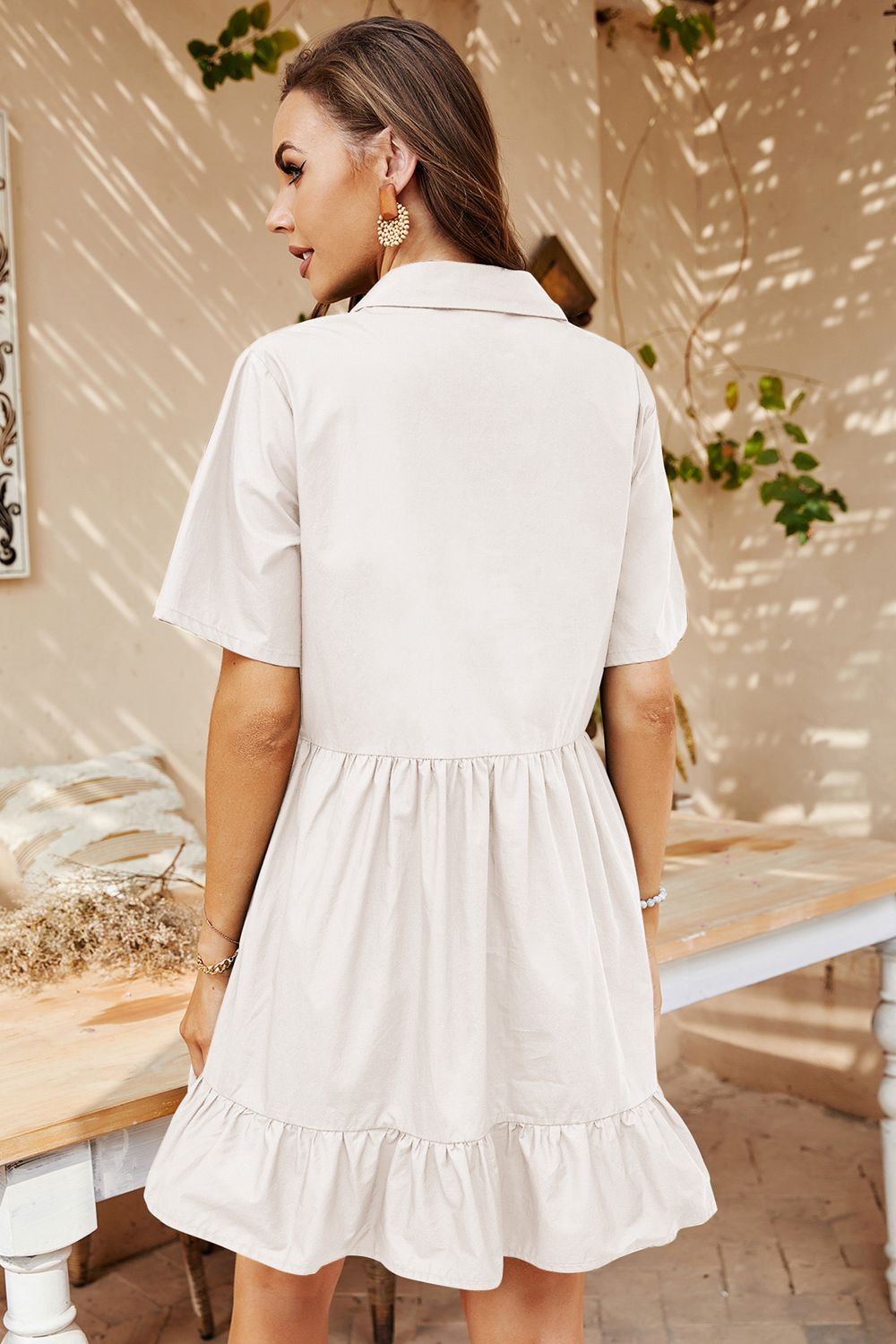 short sleeve johnny collar dress