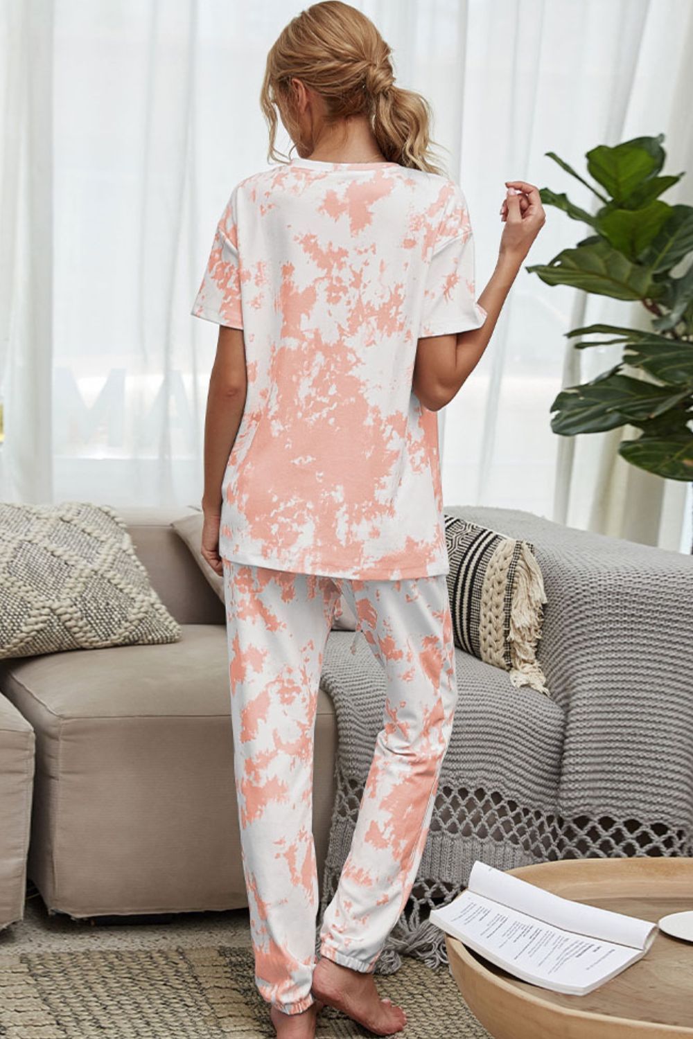 tie-dye tee and drawstring waist joggers lounge set