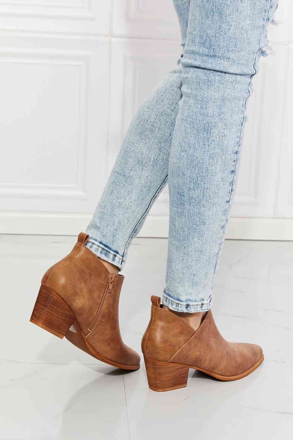 mmshoes trust yourself embroidered crossover cowboy bootie in caramel