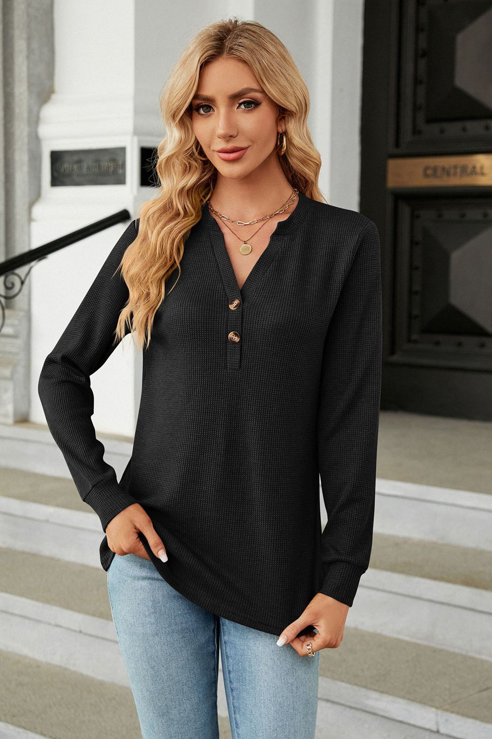 v-neck long sleeve blouse