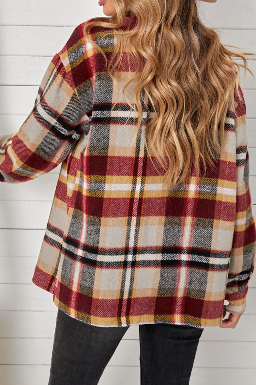 plaid pocketed button down shacket