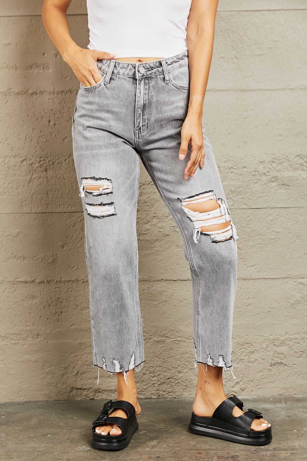 bayeas high waisted cropped mom jeans