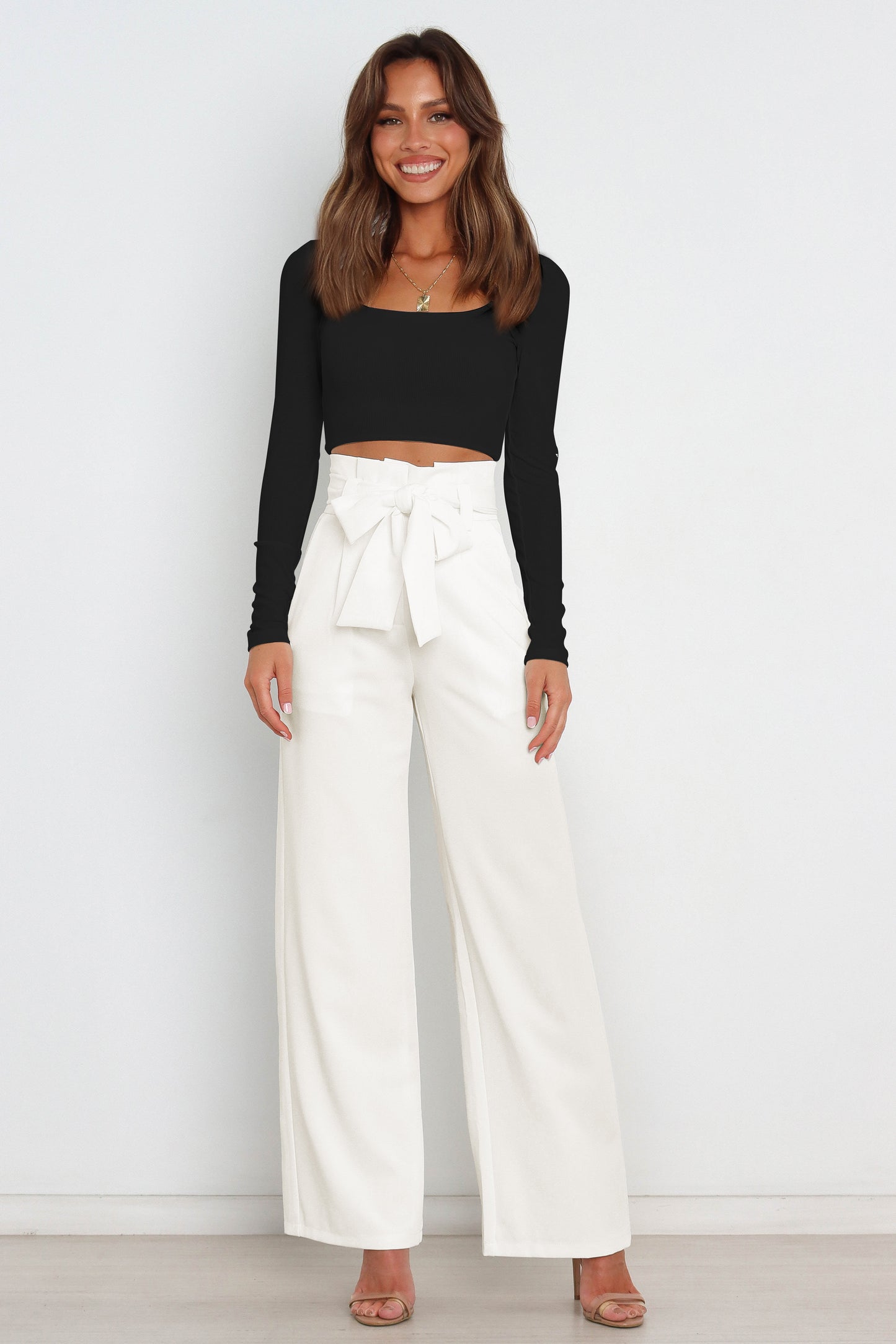 tie front paperbag wide leg pants