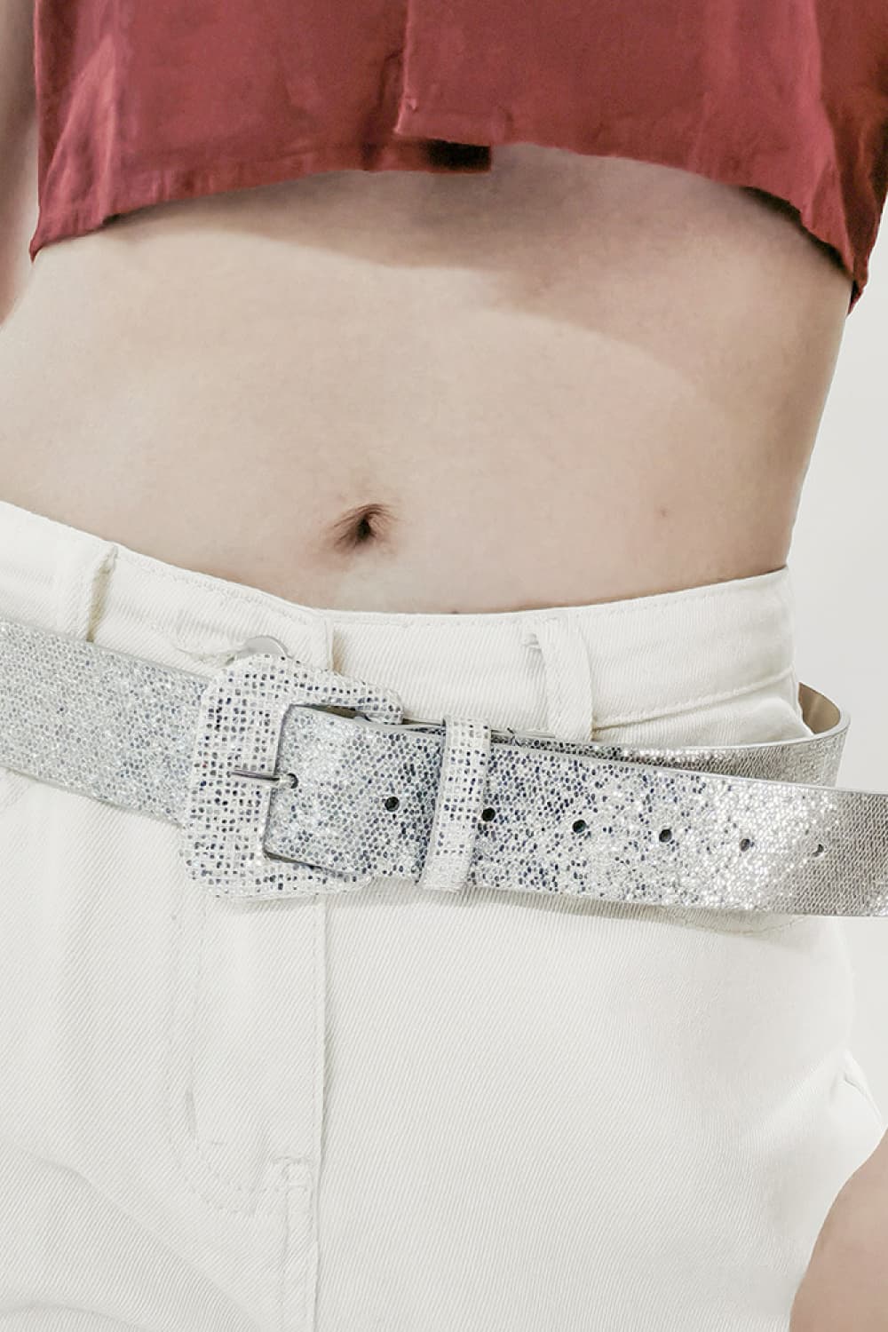 glitter pu leather belt