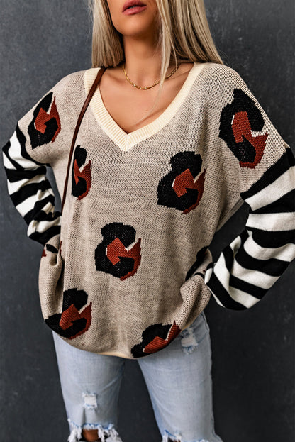 Striped V-Neck Drop Shoulder Sweater