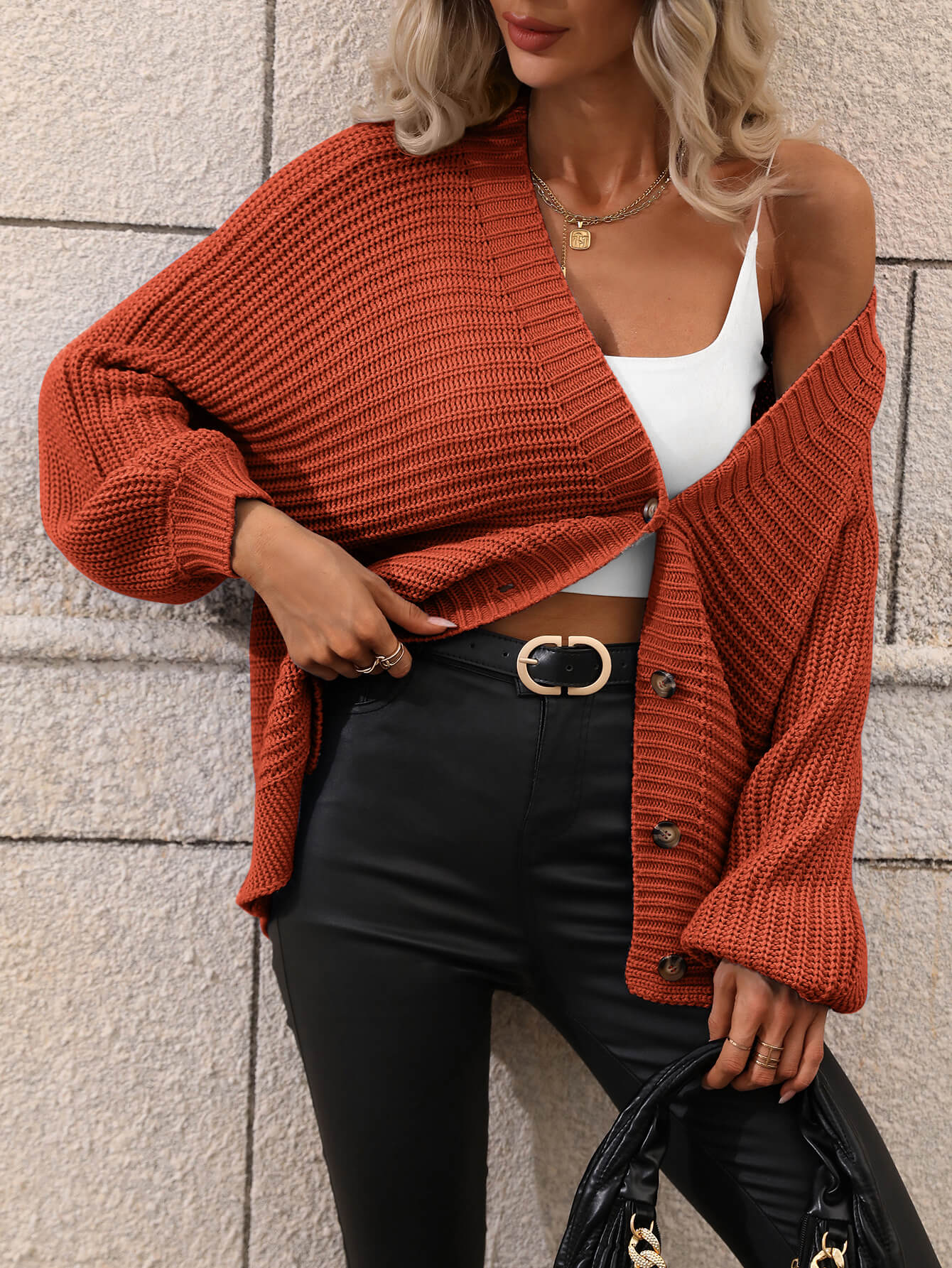 double take button down horizontal-ribbing longline cardigan