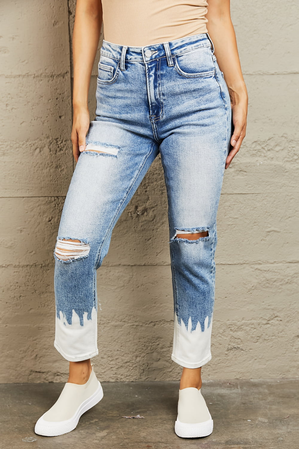 bayeas high waisted distressed painted cropped skinny jeans