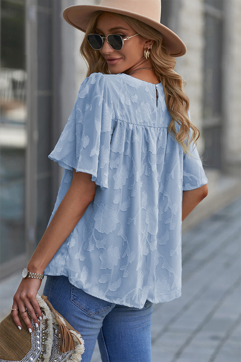 round neck puff sleeve blouse