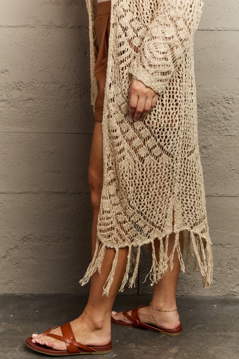 heyson boho chic full size western knit fringe cardigan