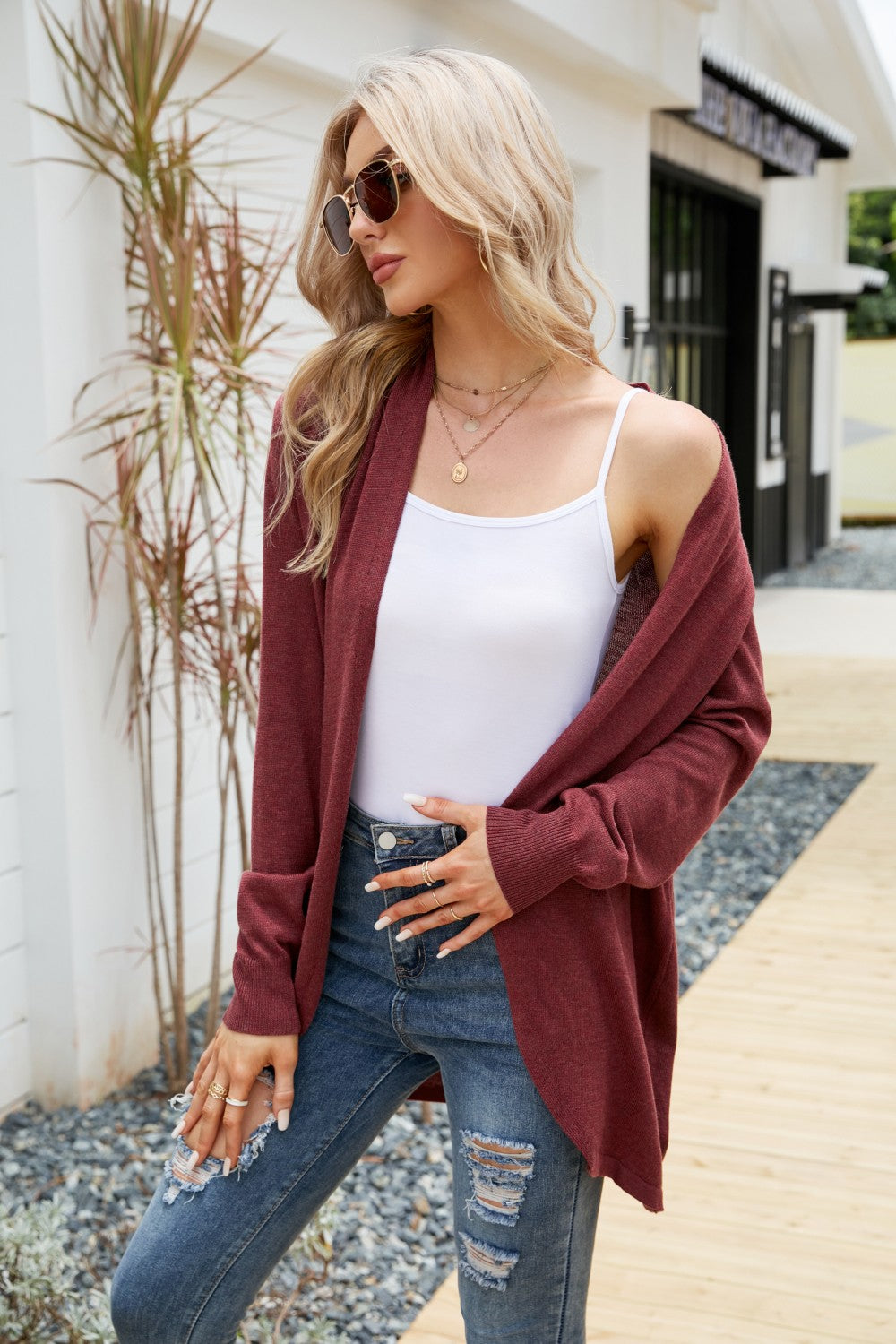 open front long sleeve longline cardigan