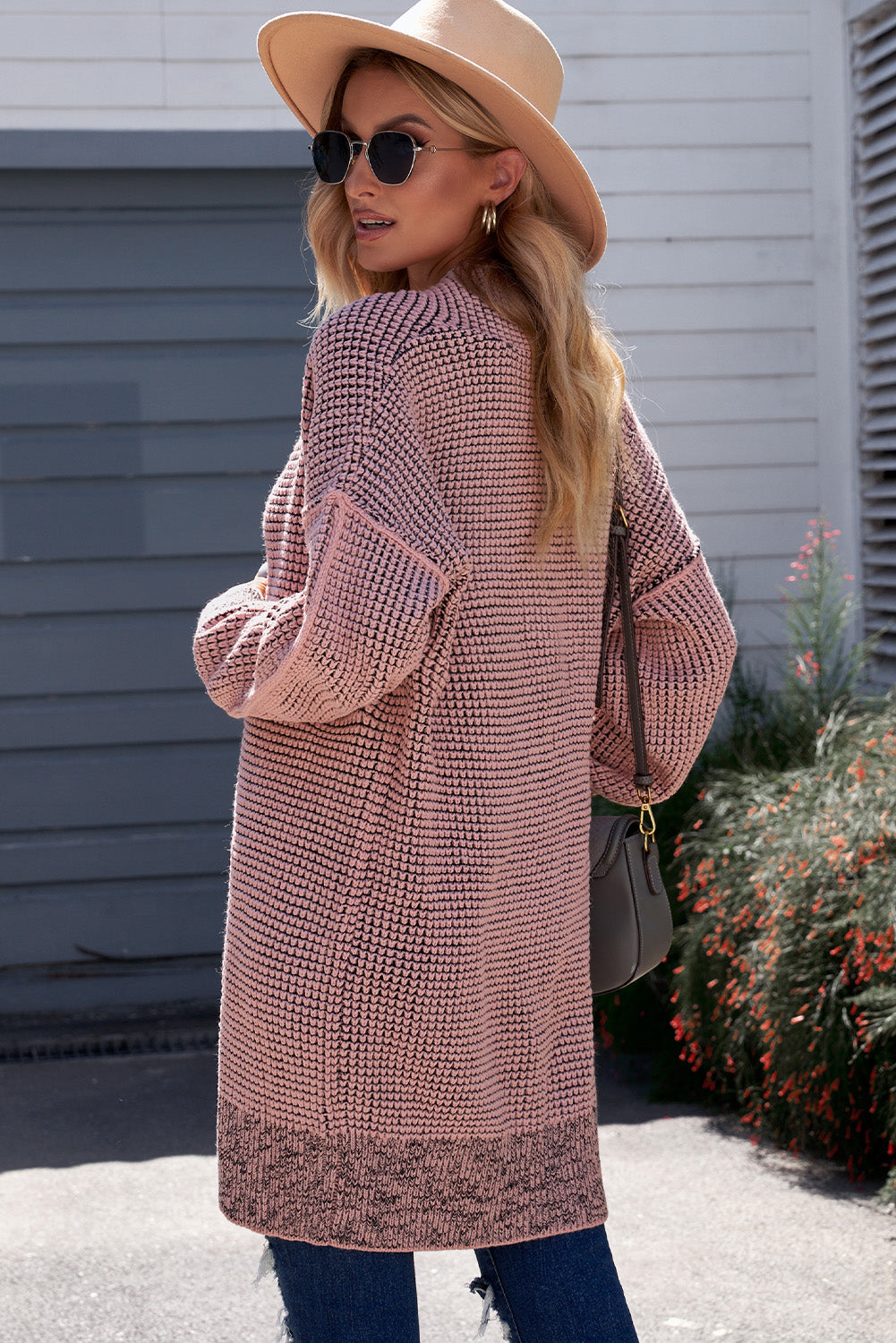 woven right heathered open front longline cardigan