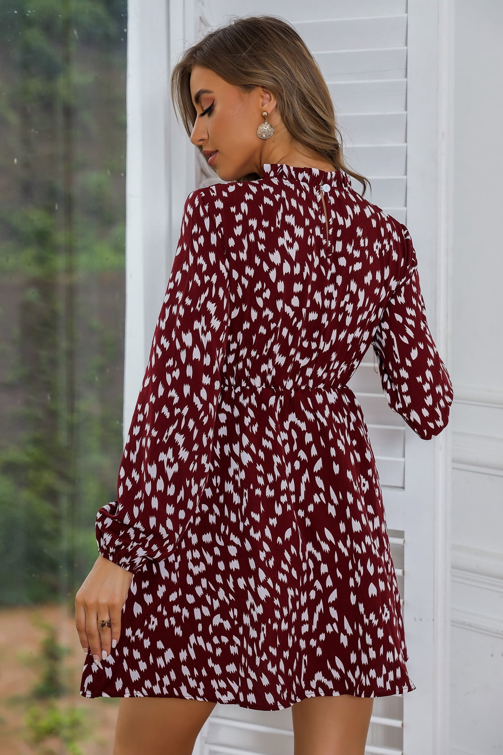 mock neck long sleeve printed dress