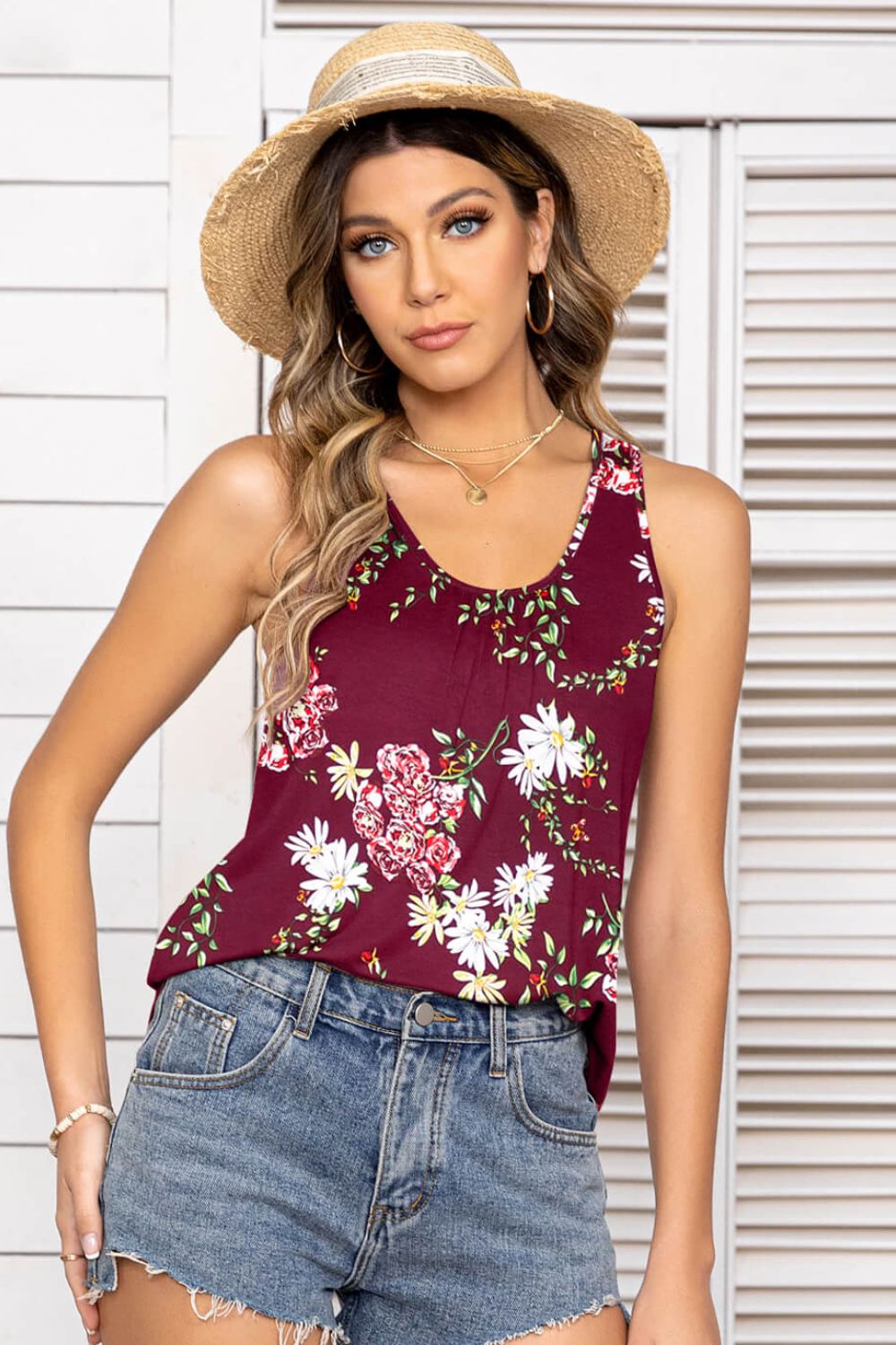 floral scoop neck tank top