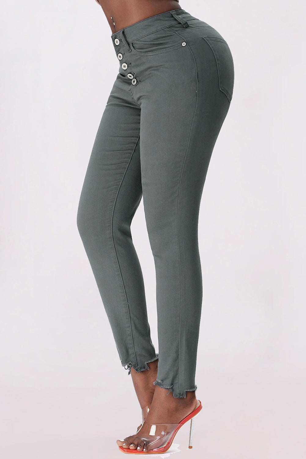 baeful button fly hem detail skinny jeans