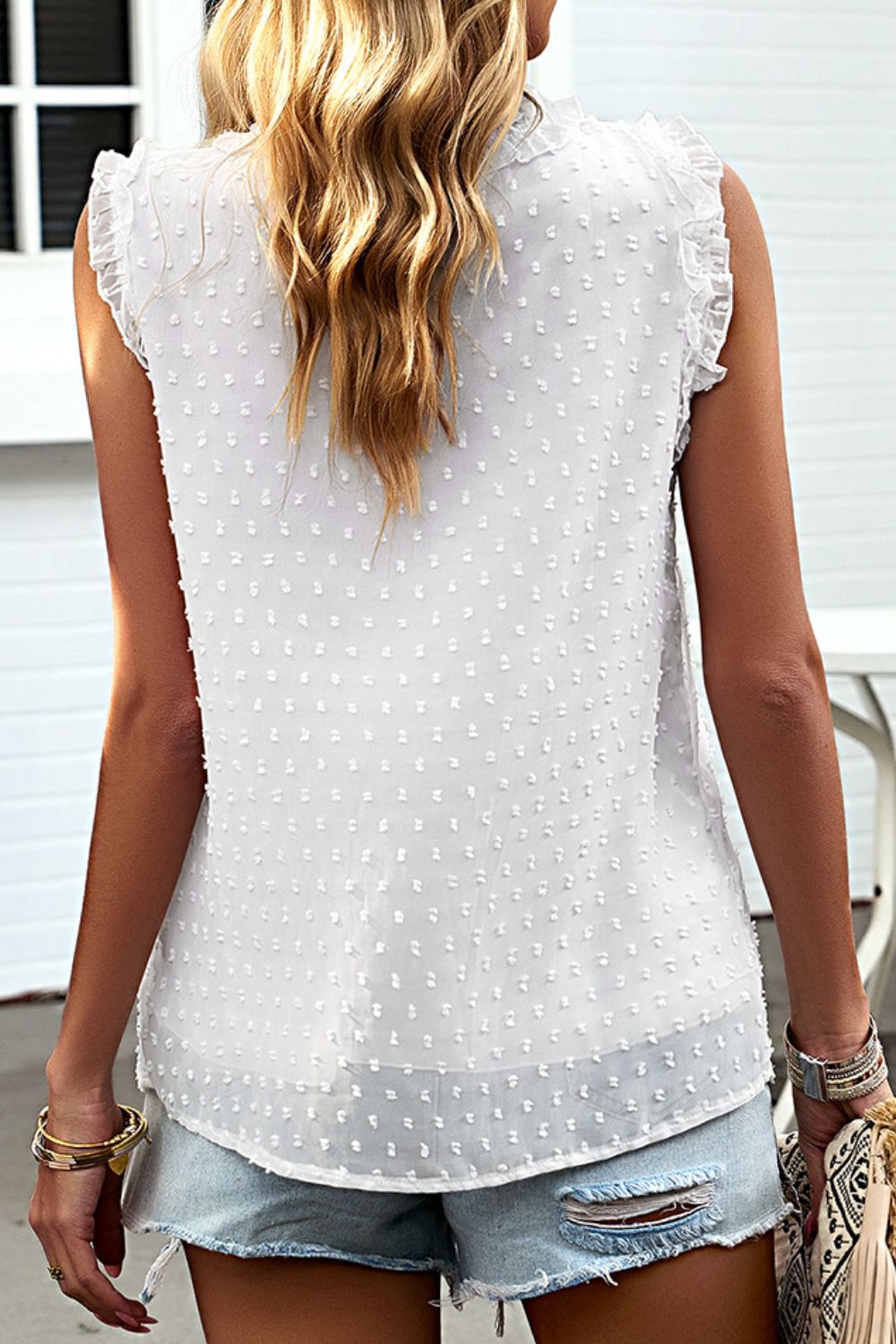 swiss dot decorative button babydoll tank