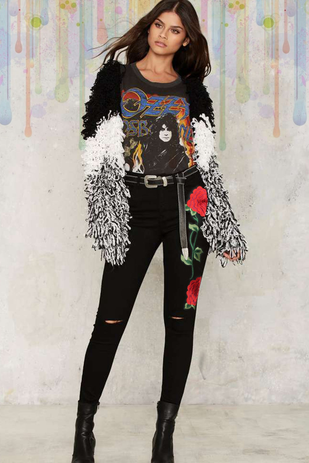 full size rose embroidery cutout jeans