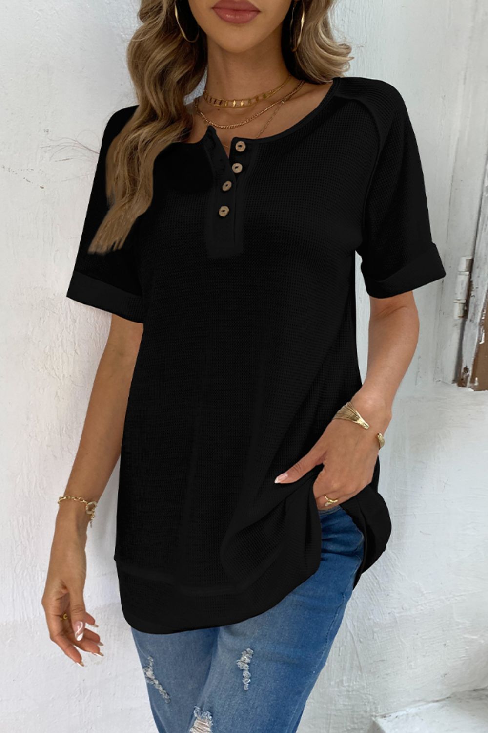 cuffed sleeve henley top