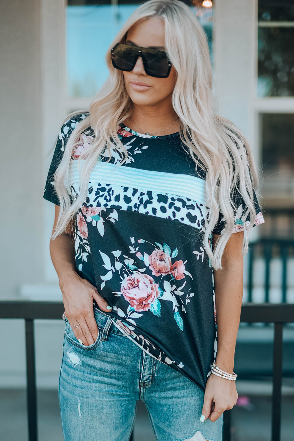 floral round neck short sleeve tee