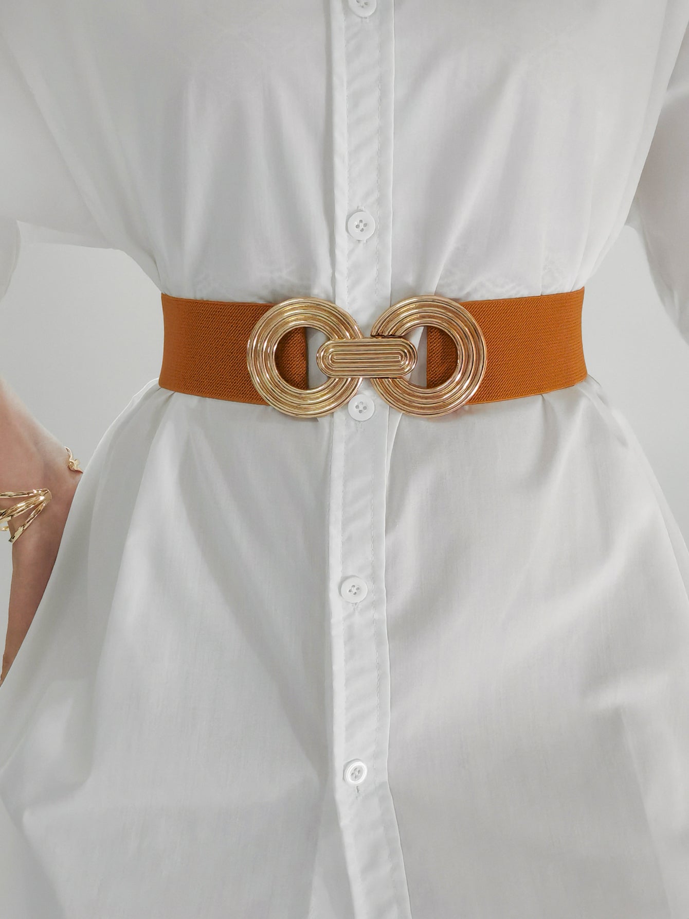 geometric buckle elastic wide belt