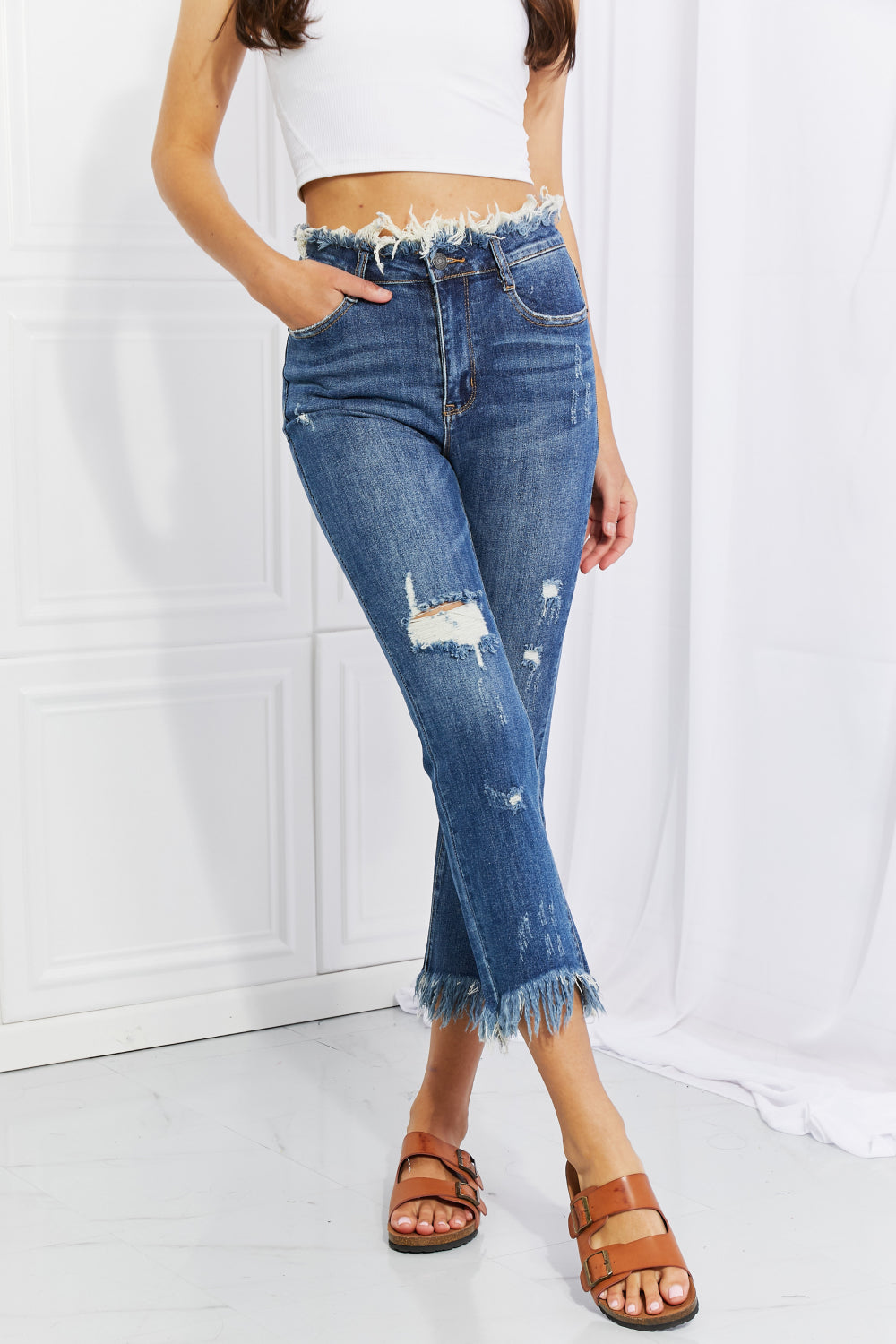 risen full size undone chic straight leg jeans