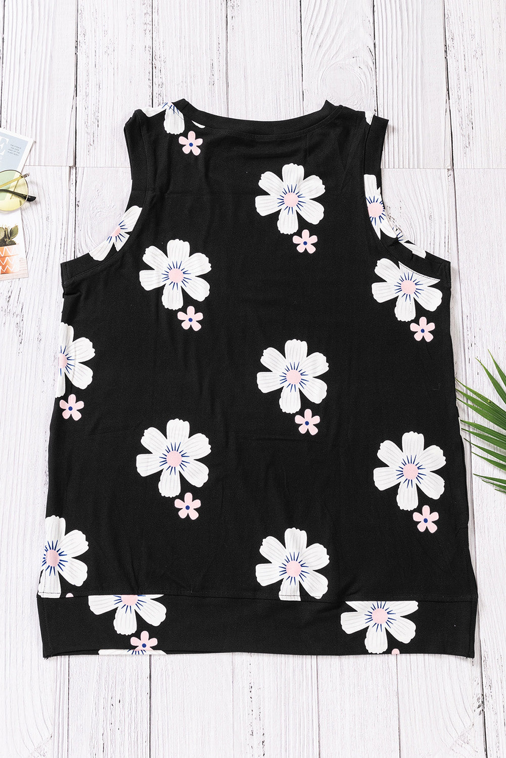 printed side slit round neck tank