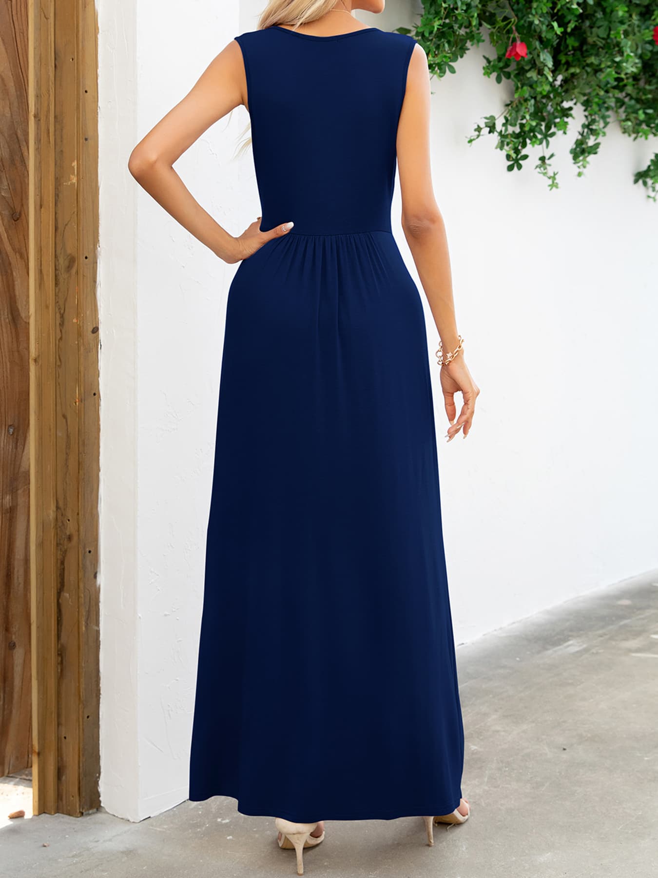 surplice neck sleeveless maxi dress