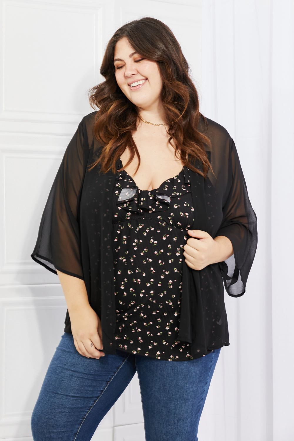 melody just breathe full size chiffon kimono in black