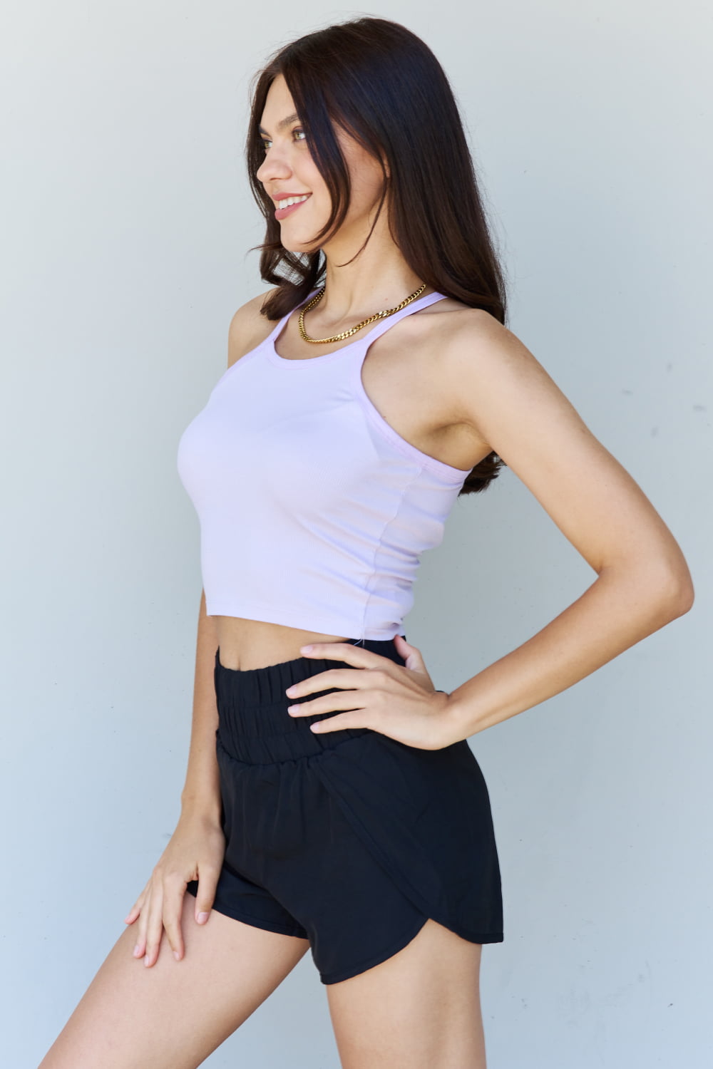 ninexis everyday staple soft modal short strap ribbed tank top in lavender