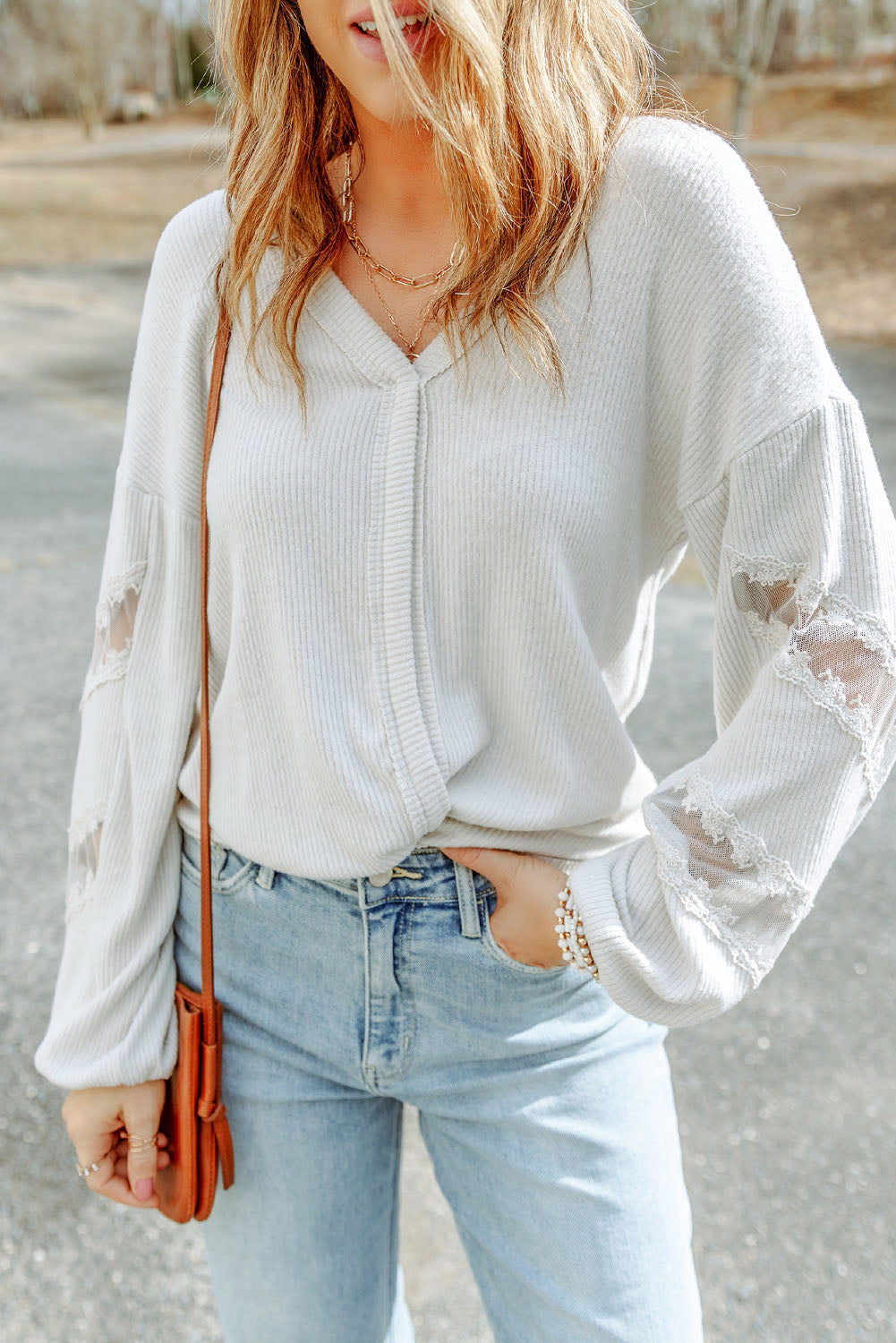 v-neck dropped shoulder blouse