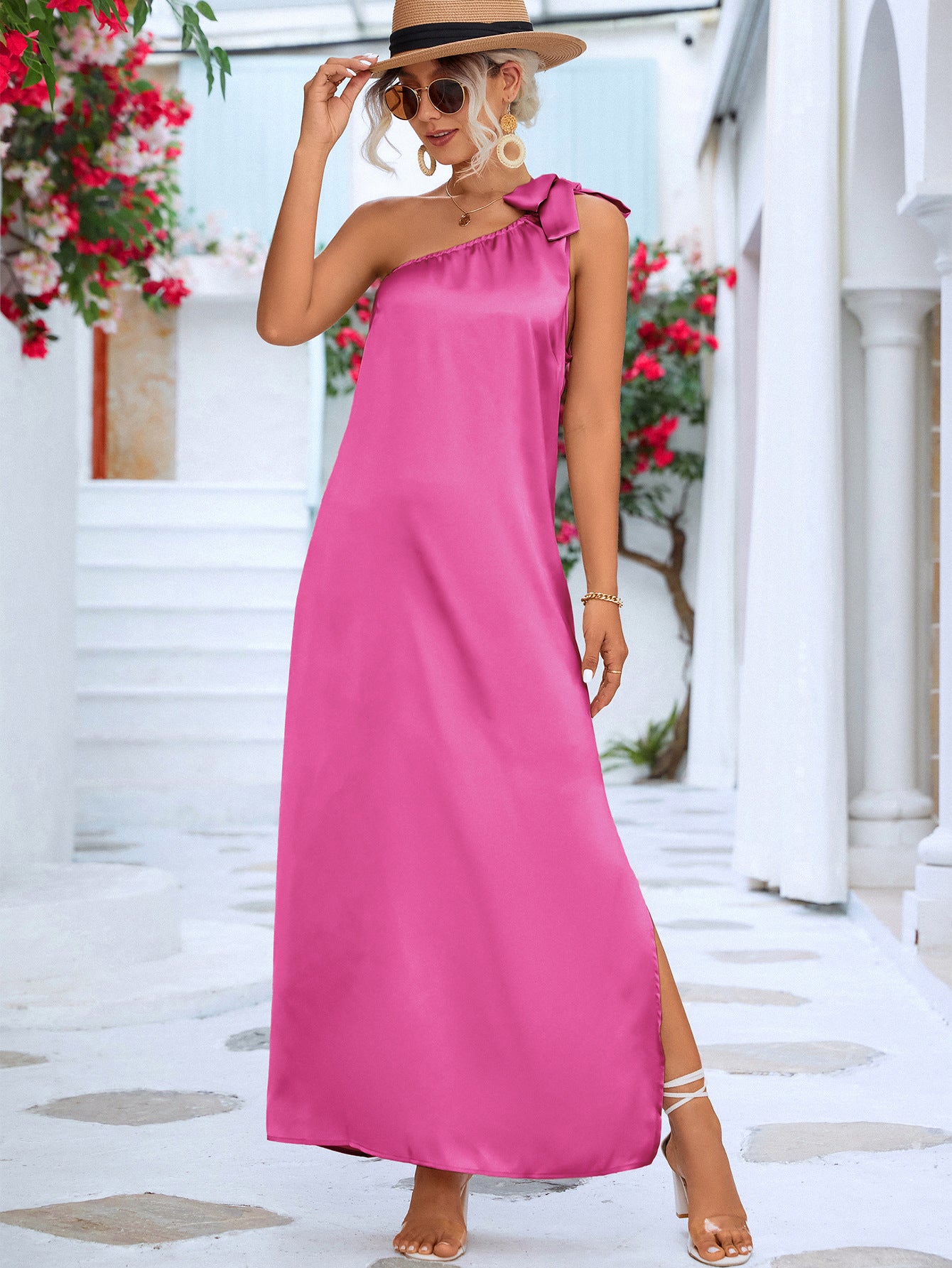 one-shoulder slit maxi dress