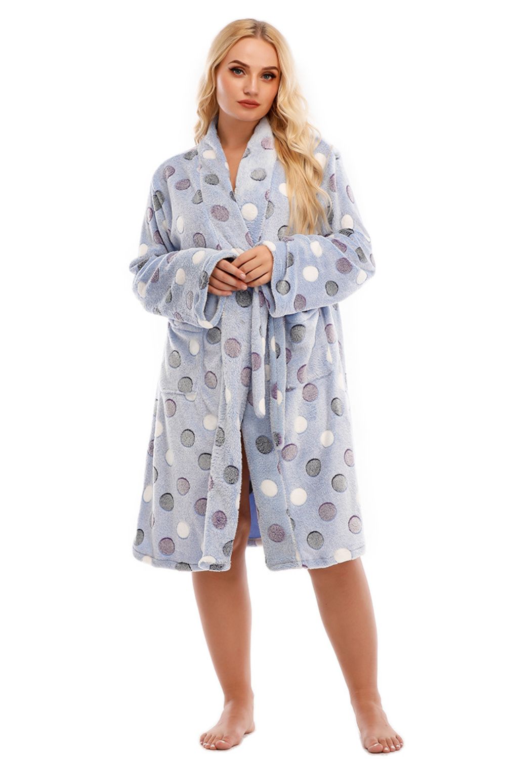 plus size printed tie waist robe with pocket