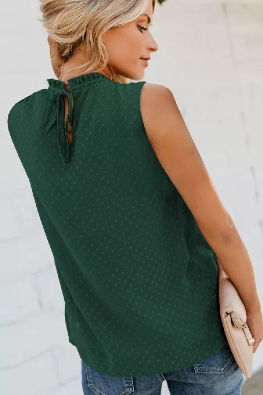 smocked tie back frill trim tank